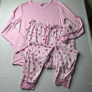 Mia & Tess Womens Pink Heart Shirt Large Pants Medium Pajamas